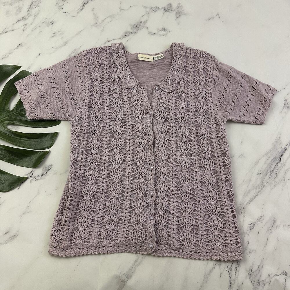 Jaclyn Smith Womens Vintage 90s Cardigan Sweater Size L Purple Crochet Cottage